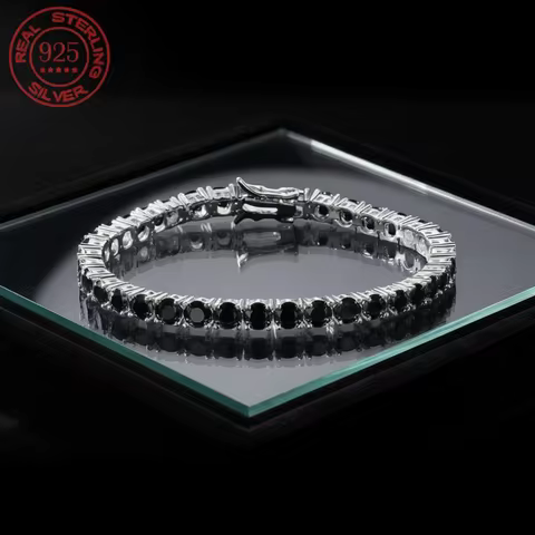 Great Sale Real S925 Sterling Silver Plated 18K Gold 5A Grade Zircon Black Tennis Bracelet for Men a