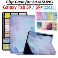 For SAMSUNG Galaxy Tab S9 Wi-Fi 5G S9+ TabS9 Plus Tablet Case 12.4" SM-X810 SM-X816B 11.0" SM-X710 SM-X716B Non-slip PU Leather Flip Stand Cover Fashion Mermaid Watercolor Casing