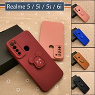Realme 5 5i 5s Realme 6i Simple Bear Stand Ring I-Ring Back Case TPU Soft Cover Casing Colorful Mobi