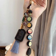 Original Agarwood Five-Road God of Wealth Bag Hanging/Car Hanging with Zakilam Three-Eyed Dzi Beads 