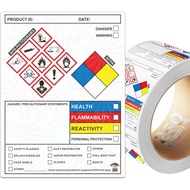 Pelekat Label SDS 4 x 3 Inci, Gulungan 250 Pelekat Data MSDS OSHA dengan Piktogram GHS & Tepi Berlub