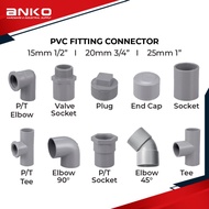 PVC Fitting Penyambung Paip Connector-Socket/Elbow/Tee/PT Socket Elbow Tee/Valve Socket/Plug/End Cap 15mm 20mm 25mm