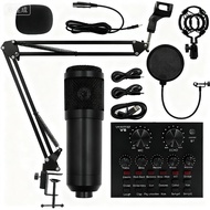 BM800 Condenser Microphone V8 Sound Card Kit with Stand for Live Streaming Karaoke Podcast Recording