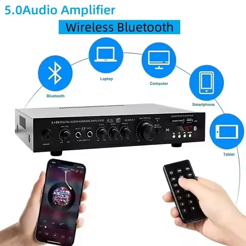 AV-369BT Bluetooth 5.1 Sound Speaker AMP Stereo Audio Amplifier Receiver 6 Channel Home Theater Audi