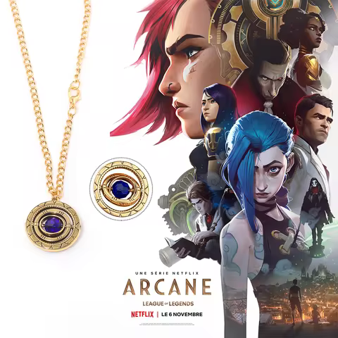 New Arcane Season 2 Ekko Jinx Necklace Anime Arcane Powder Rotating Hex Crystal Pendant Piltover Cos