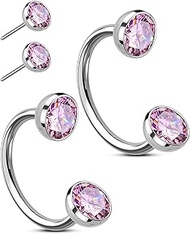 Horseshoe Nose Rings: 2 Pieces 316L Surgical Steel 20G Push Pin Nose Hoop for Women Men Threadless H