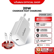[ Free Cable ] VIVAN Adaptor Kepala Charger for  Samsung  Xiaomi Realme Type C USB Lightning Fast Ch