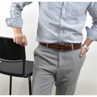 Genuine Leather Belt Arc Square Bright Silver Black Buckle NK98