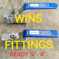 Ball valve ss 2" 316 ss316 stainless sankyo 1pc body thread WOG 1000 stop tap 2 inch inch water tap 