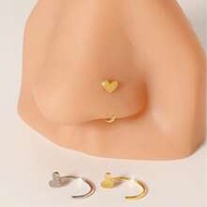 18K Gold Plated Cute Heart-Shaped Nose Ring 20G-C Shape Heart Nose Stud/Nose Jewelry Suitable For Da