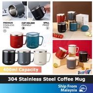 BEST4U 400ML Thermal Cup With Cover Handgrip Coffee Tea Mug Stainless Steel Inner Drinking Cup Drink