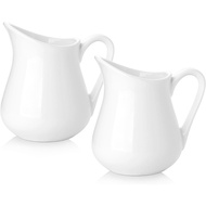 Nucookery 2 Pack 8 Oz White Creamer with Handle, Ceramic Small Creamer Pitcher Set of 2, Porcelain S