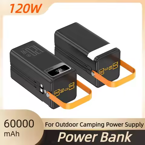 120W Fast Charging Power Bank 60000mAh High Capacity Portable Charger for Outdoor Camping Live Broad
