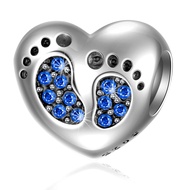 Baby Footprint Heart Charm with September Birthstone for Pandora Mother Day Bracelets - 925 Sterling