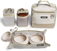 7-Piece Bistro Box Dog Food Travel Kit, Small 6-Cup Kibble Storage, 2 Silicone Bowls, Mat & Scoop - 