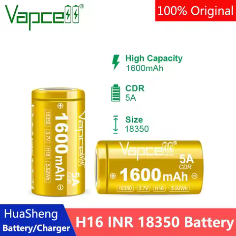 High Capacity Vapcell H16 INR 18350 Battery 1600mAh 5A 3.7V Lithium ion Rechargeable Battery 18350 F