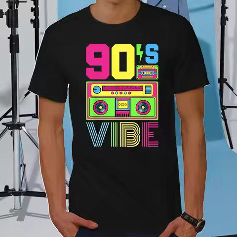 90s Vibe 1990 Style Fashion 90 Theme Outfit Nineties Costume T-Shirt Funny Graphic Tee Tops Unisex F