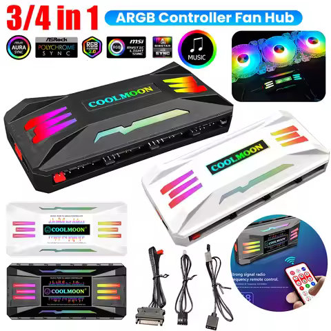 COOLMOON ARGB Controller 12V 5A 3/4Pin ARGB Cooling Fan Smart Remote Control PC Computer Case Coolin