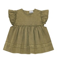 GANNI Women's Washed Stretch Cotton Frill Sleeve Top 600070867