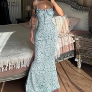 Zanzea phụ nữ nữ tính không tay cổ vuông sundress in hoa nàng tiên cá maxi ren-up váy dây #0303
