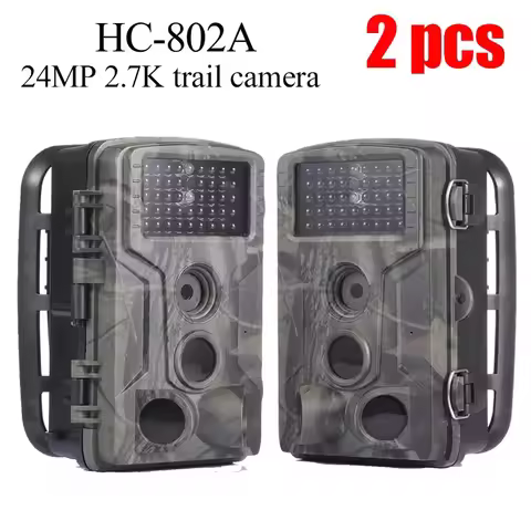 2 Pcs HC802A Wildlife Trail Camera 24MP 2.7K Video Photo Trap Outdoor Infrared Hunting Night View Mo