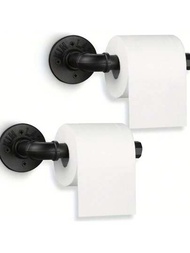 2入組工業風管道衛生紙架，重型DIY復古鐵質衛生紙捲托壁掛紙架毛巾架，適用於浴室、廚房、臥室、走廊