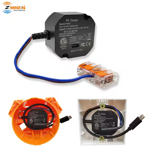 NEW AC to USBC Adapter Flush Wall-mounted Power Supply for USB-C Tablets 5-20V with Max Output 30W T