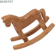 BEBETET Wooden Rocking Horse Ornament, Horse light brown Tabletop Trojan Horse Decor, 7.48x7.09in Pi
