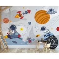 Modern Cartoon Space Planet Rocket UFO Astronaut Mural Wallpaper for Children's Room Bedroom Backgro