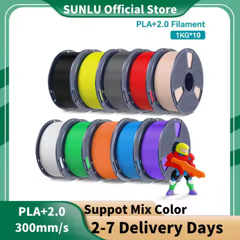 SUNLU PLA+ 2.0 1.75mm 10 Rolls,Ultra-Tough (19.8KJ/m² Impact),2-3X Stronger,Fast Printing 300mm/s,Hi