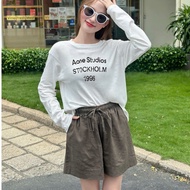 Set Đồ dài tay nữ  Quần Short Linen rút dây ANHSTORE bộ nữ dài tay hè thu phong cách Hàn Quốc