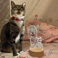 我與可愛的貓咪【蠟筆風線條】 原木Led夜燈藍芽喇叭  客製化夜燈