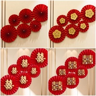 Wedding Paper Fan Decor Chinese Character Xi Wall Stickers Photo Spots DIY Ornament Wedding Room Sup