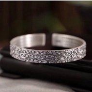 Embossed Auspicious Cloud Sterling Silver Bracelet Men's Trend 9999 Pure Silver Retro Silver Bracele