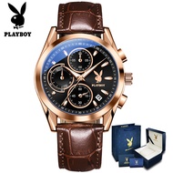 PLAYBOY Wacth for Men Waterproof Original Leather Multifunction Luminous Sports Men's Watches jam tangan lelaki