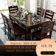 Chinese-Style Marble Dining Table and Chair Combination Rectangular Dining Tab