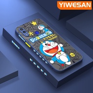 YIWESAN เคสสำหรับ Xiaomi Redmi โน๊ต7 Note 7 Pro Note 7S Note7การ์ตูนโดราเอมอนน่ารักมีน้ำค้างแข็งโปร่งใสด้านข้างแข็งขอบสี่เหลี่ยมรูปกล้องปลอกซิลิโคนเคสนิ่มป้องกันการกระแทก