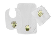 [USA]_Cute Rascals In Hand Black Text Hello! IM In Room! Baby Kid Bib-Burb-Towel Set Pink