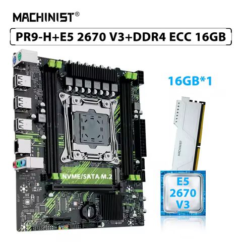 MACHINIST X99 PR9-H Motherboard Set LGA 2011-3 Kit Xeon E5 2670 V3 Processor CPU 16GB DDR4 ECC Memor