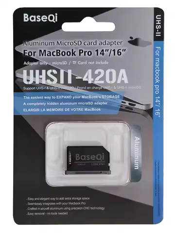 BaseQi MacBook 420AB Black Aluminum Invisible Drive Micro SD/TF Card Adapter for MacBook Pro Retina 