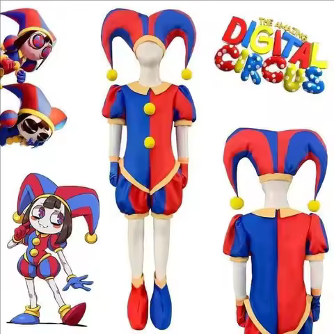 Pomni Cosplay Jumpsuit with Hat aShoes Cover Gloves Magical Virtual Circus Outfits for Halloween Car