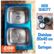 SINK/WASTAFEL/BAK CUCI PIRING DOUBLE 2 LUBANG+AFUR SARINGAN+SELANG PEMBUANGAN KOMPLIT