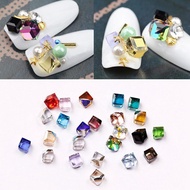 60PCS 3D Cube Square Rhinestone Crystal Glass Nails Beads Decoration Manicure Nail Art 4MM (Colorful