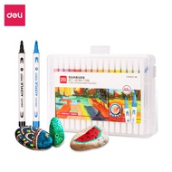 Bút Sơn Acrylic Marker 2 Đầu Cao Cấp Deli - Kèm Hộp Nhựa - 12/24/36/48 Màu Đậm Đều - Tô Màu Đi Nét D