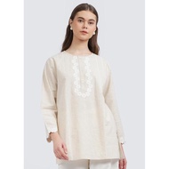 Et Cetera Embroidered Long Sleeve Tunic OATMEAL