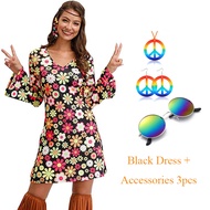 60s 70s Retro Outfit For Women Dress Hippie Costume Disco Flower Dress Halloween Purim Carvinal Party Clothes