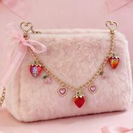 Strawberry & Lily Flower Bag Charm, Wallet Pendant, Gold Keychain Accessory Kawaii Vacation Essentia