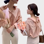 KEMEJA NJ Hyoyeon Poly Shirt Women's Casual Top with Ribbon Strap Korean Style