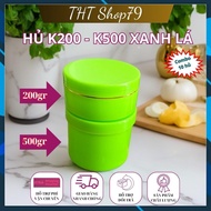 Set of 10 plastic jars K200 (200gr) - K500 (500gr) in Green, with spill-proof lid