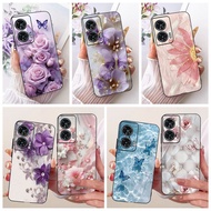 6.7" For Motorola Edge 50 Fusion Phone Case XT2429-1 Cover Fashion Flower Soft Silicone Black Phone 